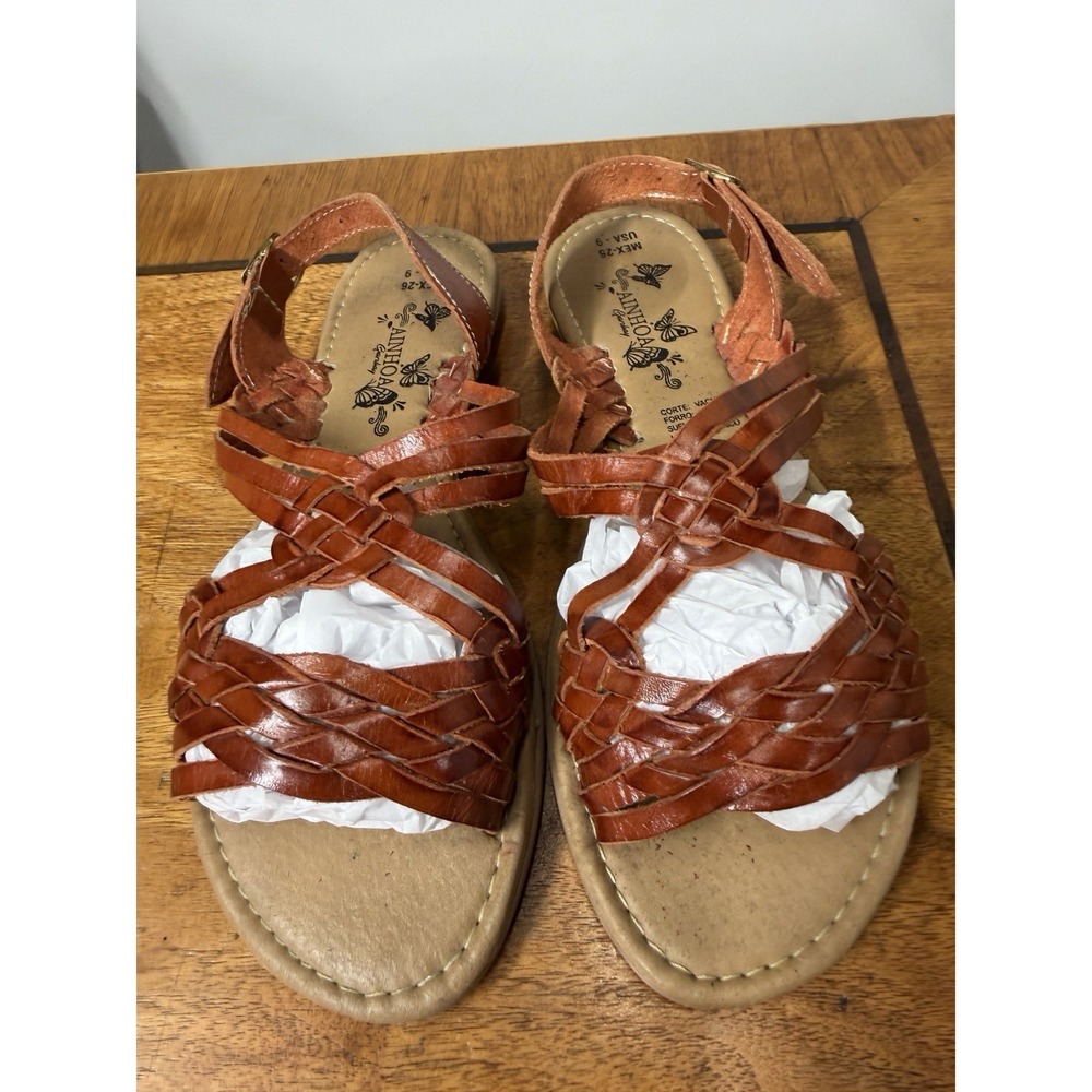 Women's 9‎ Huarache Oxblood Sandals  Natural Mexican Leather Western Boho Shoes
